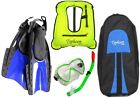 2011 Typhoon Sports Free Teen Snorkel Fins Mask Vest Bag Blue