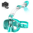 3 In 1 Dive Mask Snorkel Combo Set For Kids Foldable Gopro Compatible Green New