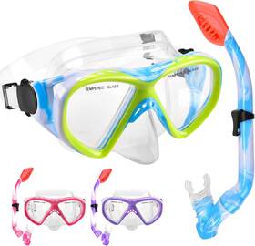 Acqces 445027589504 Kids Snorkel Set Dry Top Snorkeling Gear For Youth Boys Girls Junior Age 5
