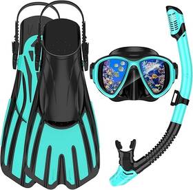 Acqces 720158407246 Adult Snorkeling Gear Set Anti-fog Mask Dry Snorkel And Fins - L/xl