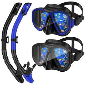 Pw-2s-adult-bkbe Acqces Snorkeling Gear For Adults Dry Top Snorkel Mask Set 2 Pack Scuba Diving
