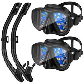 Pw-2s-adult-bkbk Acqces Snorkeling Gear For Adults Dry Top Snorkel Mask Set 2 Pack Scuba Diving