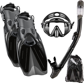 Aozintl 2022 Version Snorkel Set Mask Fins Snorkeling With Gear Bag S M Black