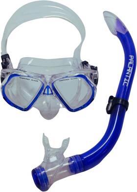 Aqua Edge 313115577580 Snorkel Set Mask Tempered Glass Silicone Skirt Adjustable Strap Scuba