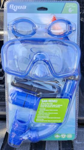 21324glts Aqua Leisure San Remo 5-piece Age 6 Dive Set Mask Snorkel Goggles Case And Bag Blue