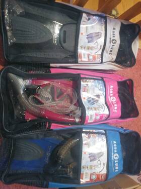 Aqua Lung 191649020266 Lot Of 3 Sport Snorkel Set In Travel/storage Bag Blue Pink Black