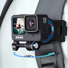 Backpack Shoulder Strap Mount With 360 Rotatable Base Adjustable Black