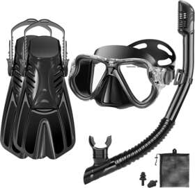 Best Cute Shop 445033616621 4 In 1 Mask Fin Snorkel Set Snorkeling Gear Fins Adult Diving Divers Panoramic