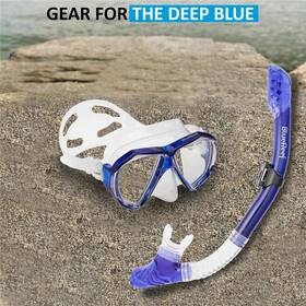 Blue Reef 840014189403 Valiant Snorkel Mask Set Navy Snorkeling Gear For Adults Includes