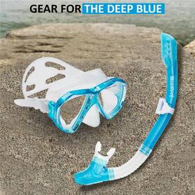 Blue Reef 840014189410 Valiant Snorkel Mask Set Turquoise Snorkeling Gear For Adults Inc