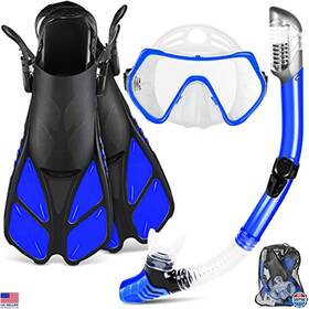 B07trkq2cc Brand Zeeporte Travel Size Snorkel Set With Anti-fog Mask Trek Fins And Dry Top