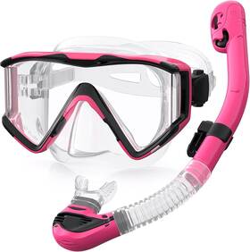 Branded 313029316398 Snorkel Set Pano 3 Window Mask Adult Panoramic Wide View Anti-fog Scub