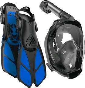 Cozia Design 313043585589 Adult Snorkeling Gear - 180 View Full Face Mask With Comfortable Swim Fins Blue