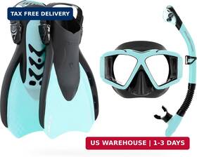 Cressi 194482097112 Traveler Set Mask Snokel Fins Sets Black/ice Cyan L/xl