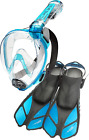 Cressi Adult Snorkeling Full-face Snorkel Mask And Adjustable Fins Kit Wide Clea