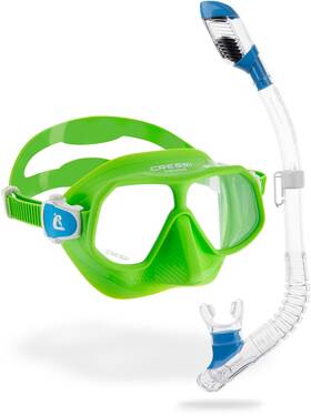 Cressi Dm396722 Rombo And Mini Dry Snorkel Kits Lime/azure/clear