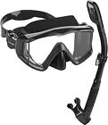 Cressi Panoramic Wide View Mask Dry Snorkel Set Clear Blue