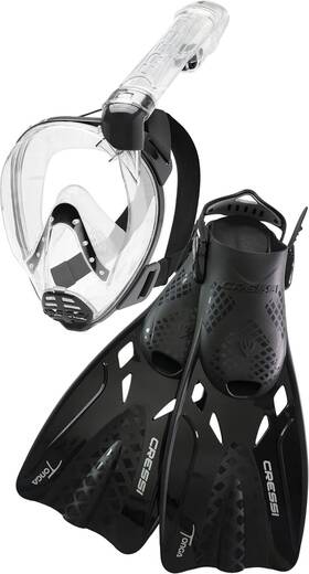 Se010501 Cressi Used Baron Full Mask And Tonga Short Open Heel Fins - Clear/black S/m