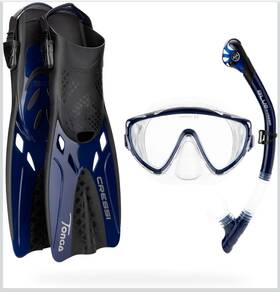 Se245571 Cressi Snorkeling Set- Short Adjustable Fins Silicone Mask And Dry Snorkel