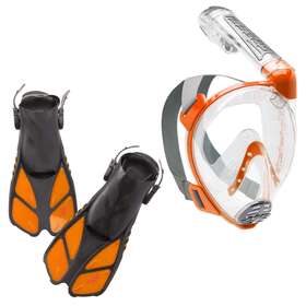 Se720852 Cressi Used Duke Dive Mask And Bonete Fins Set-clear/orange-fins -s-m / Mask-m-l
