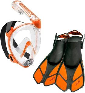 Se725852 Cressi Adult Snorkeling Full-face Snorkel Mask And Fins Kit Wide Clear View S/m