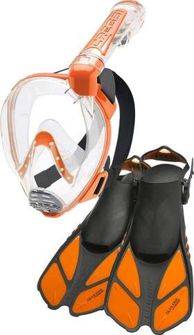 Se726311 Cressi Adult Snorkeling Full-face Snorkel Mask And Fins Kit Wide Clear View S/m