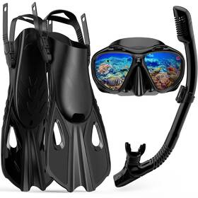 Deepzy 796288451633 Mask Fin Snorkel Set Travel Size Snorkeling Gear For Adults With Panoramic V