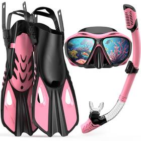 Deepzy 796288451695 Mask Fin Snorkel Set Travel Size Snorkeling Gear For Adults With Panoramic V