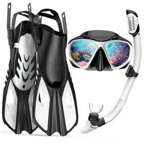 Deepzy 796288451732 Mask Fin Snorkel Set Travel Size Snorkeling Gear For Adults Small-medium White