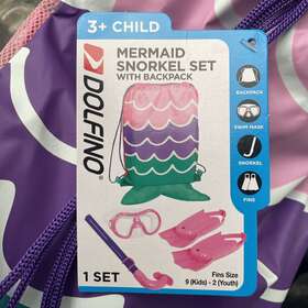 01579 Dolfino Childs Snorkel Set Mermaid With Drawstring Back Pack New