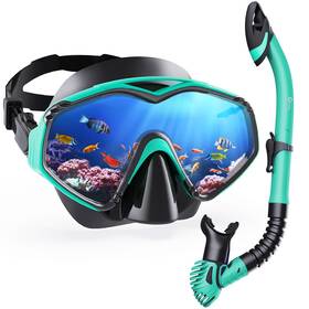 Dorlle 607816980610 Snorkeling Gear For Adults Dry Snorkel Set With Tempered Glass Mask