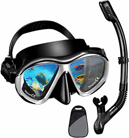 Dry Snorkel Set Anti-fog Scuba Mask&panoramic Wide View Tempered Glass