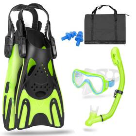 Goosprey Xh003-green-smd Snorkeling Gear For Kids Mask Fins Snorkel Set Kid Panoramic View Diving