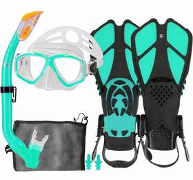 Sn5003-aqua Hh Hhao Sport Hsp-m5205 Kids Snorkel Set With Mask Adjustable Fins And Mesh Bag