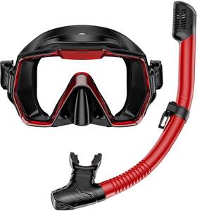 M61028-2-rd-bk Honlanor Snorkel Set Red-black Adult Mask Anti-fog Anti-leak Dry Top Dive Gear Kit Gift