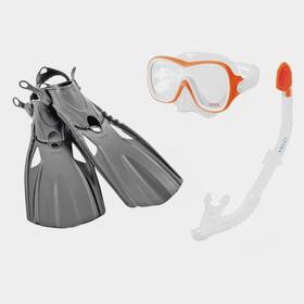 55658e Intex Wave Rider Snorkel Mask And Flippers Diving Snorkeling Set Ages 8 Fins Fit