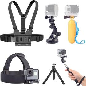 Zkq137 Kuanve 6 In 1 Accessories Kit For Action Camera Chest Mount Harness Strap Black
