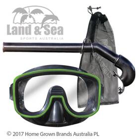 610314014 Land & Sea Sports And Lagoon Mask Snorkel Set With Mesh Bag Black/lime