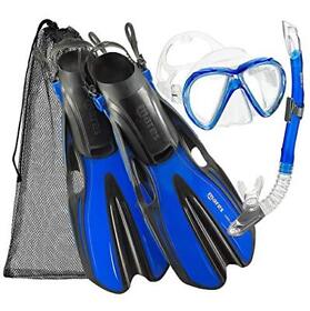 Mares Marlin Mask Fin Snorkel Set With Shoulder Carry Bag Blue Medium Large
