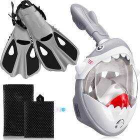 Dy-moukeren-2864556 Moukeren 2 Pcs Full Face Snorkel Mask For Kids With Adjustable Swim Fins 180 Degree Pa