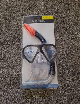01910 Nautica Snorkeling Swimming Set Adult Size Navy Blue/orange Comfort Bite