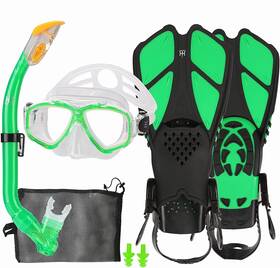 Sn5003-m5205-green Nobrand Kids Snorkel Set With Mask Fins