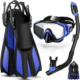 Odoland 971435245578 Snorkel Set Snorkeling Packages With Dry Top Diving Adjustable Swim Fins