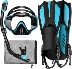 Sp0472bc Odoland Snorkel Set For Adults And Kids With Dry Top Mask Adjustable Fins Mesh Bag
