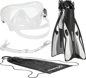 1.94773e Phantom Aquatics 11 Italian Design Premium Glass Lens Anti-fog Panoramic Frameless Snorkel Mask S/m