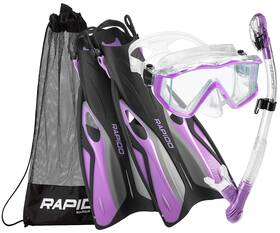 Phantom Aquatics 194773055302 Rapido Boutique Collection Clareza Three Window Tempered Glass Lens Fin Snork