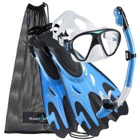 Phantom Aquatics 194773058709 Snorkel Fin Snorkeling Set With Swim Gear Bag Arctic Blue