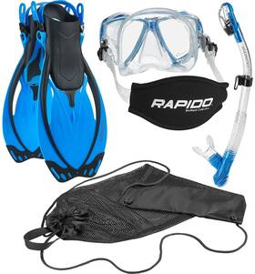 Phantom Aquatics 194773143542 Rapido Boutique Collection Adjustable Snorkeling Fin Tempered Glass Snorkel S