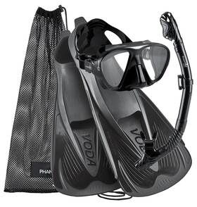 Phantom Aquatics 647732638998 Voda Full Foot Fin Snorkel Set Made In Italy 38 Black Mens Us 5-6 Eu 38-39