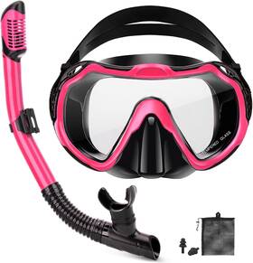 Piyazi 313029464402 Adult Snorkel Set With Panoramic Anti-leak Tempered Glass Lens And Mesh Bag